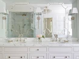 Replacing the vanity mirror and light in a bathroom is an easy improvement. Mirror On Top Of Vanity Mirror Transitional Bathroom