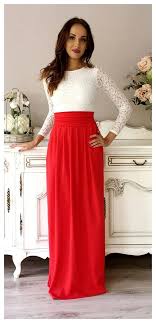 White Top Lace Red Maxi Dress Long Sleeves Pockets Sash Red Dress Maxi Red Lace Long Sleeve Dress Lace White Dress