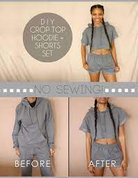Diy crop top hoodie + shorts set (no sewing required): Diy Crop Top Hoodie Shorts Set No Sewing Required Diy Clothes Refashion Crop Top Hoodie Diy Fashion Clothing