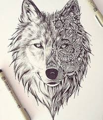 Wolf Face Example With Some Fractals And Psychedelic Designs Geometric Wolf Tattoo Wolf Tattoos Wolf Tattoo Design