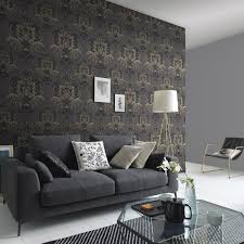 Grey and gold has been trending for awhile now, with no end in sight! Erismann Spotlight Ornament Damask Dark Grey Gold Metallic Wallpaper 10102 34