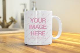 Contains special layers and smart objects for your artwork. Coffee Mug On Kitchen Surface Background Mockup Mediamodifier