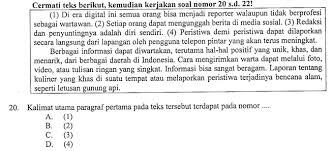 Check spelling or type a new query. Soal Dan Pembahasan Tentang Kalimat Utama Paragraf Soal Un Smp Mts 2019 Zuhri Indonesia