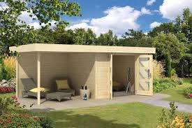 Gartenhaus Calais Mit Anbau Und Seitenwand Flachdach Gartenhaus Gartenhaus Anbau Gartenhaus