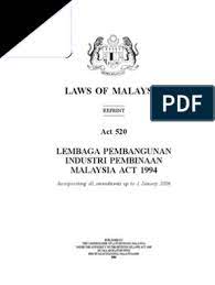 Akta lembaga pembangunan industri pembinaan malaysia(cidb) (bm+b.i) amendments up to june 2014. Act 520 Cidb Act 1994 Seal Emblem Expense