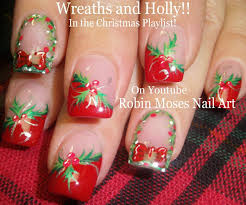 Nail Art Tutorial Easy Christmas Nails Diy Holly And Xmas Wreath Christmas Nails Christmas Nail Designs Xmas Nail Art