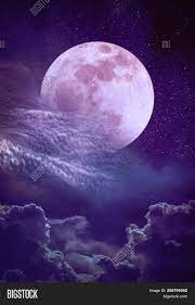 Mountain road through the forest on a full moon night. Super Moon Beautiful Image Photo Free Trial Bigstock