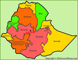 Copyright by kümmerly & frey, berne. includes text and table flying distances from addis ababa. text and map of ethiopia, showing ethiopian. Administrative Map Of Ethiopia Ethiopia Map Ethiopia Tigray
