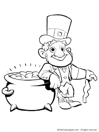 Leprechaun with pot of gold coloring page. Leprechaun Pot Of Gold Coloring Page Audio Stories For Kids Free Coloring Pages Colouring Printables