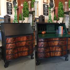 Vintage Mahogany Secretariat Painted With Chalk Paint By Annie Sloan In Graphite And Amsterdam Green With T Furniture Furniture Makeover Refurbished Furniture