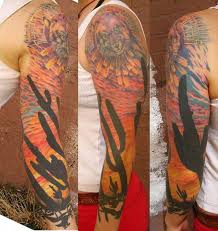 Mojave Desert Sleeve Tattoo Like The Idea Of Backlit Cacti Setting Sun Bestsleevetattoos Sleeve Tattoos Tattoos Best Sleeve Tattoos