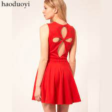 Fashion Unique Back Flower Cutout Sexy Sleeveless High Waist Slim Candy Color One Piece Dress Dresses Black Candy Changecandy Bubble Aliexpress