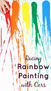Racing Rainbow Painting With Cars Fantastic Fun Learning Rainbow Painting Art Activities For Kids Toddler Art