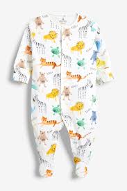 Buy Blue Ecru Jungle Animal Character Sleepsuits Three Pack 0mths 2yrs From The Next Uk Online Shop Baby Boys Sleepsuits Baby Girl Pajamas Baby Clothes