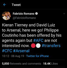 Fabrizio romano (born 21 february 1993) is an italian journalist who specializes in football transfers. Harry On Twitter Fabrizio Romano Said This 12 Months Ago Regarding Coutinho Https T Co V2rntnphud