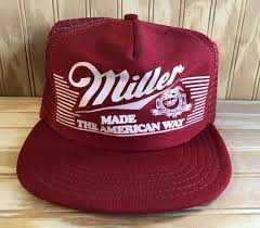 Vintage 80s Miller Beer Trucker Hat Made In Usa Mesh Back Snapback Red Original Throwback Racing Cap Rare The American Way Trucker Hat Vintage Trucker Hats Mesh Baseball Cap