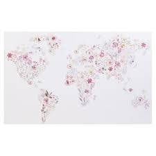 Floral World Map Print Canvas Floral Map Flower Art Tapestry
