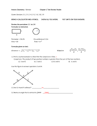 · this packet is worth a huge homework grade. Honors Geometry Meinke Chapter 1 Test Review Packet Covers