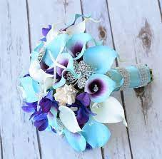 Wedding Bouquet Wedding Flowers Purple Turquoise Bouquet Etsy Silk Flower Wedding Bouquet Silk Flowers Wedding Purple Wedding Bouquets