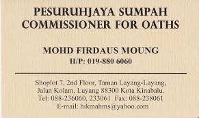 Nama dan alamat pesuruhjaya sumpah seluruh negara. Pesuruhjaya Sumpah Kota Kinabalu Malaybuibui