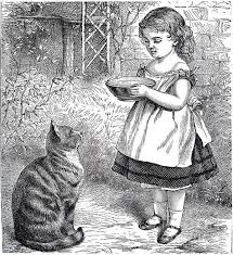 Black And White Tabby Cat Clipart Little Girl Gives Her Cat Its Dinner In 2020 Cat Clipart Vintage Cat Graphics Fairy