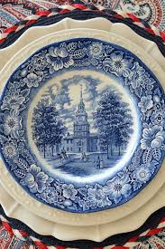 Three Cheers For The Red White Blue Patriotic Tablescape Round Up Liberty Blue Blue Dinnerware Fourth Of July Decor