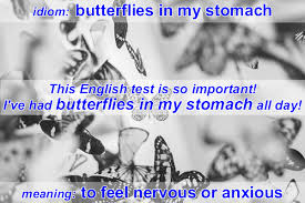 This expression is usually used just before an event that makes you nervous is about some people get this feeling in their stomach when they are in love. Idiom Butterflies In My Stomach Funky English