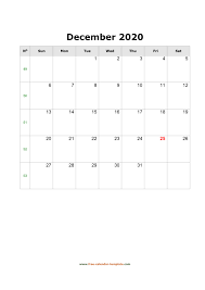Free monthly calendar 2020 printable. 2020 December Calendar Blank Vertical Template Free Calendar Template Com
