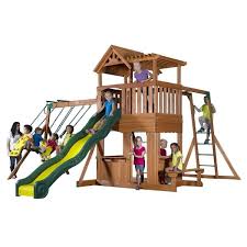 Backyard Discovery Oakmont Cedar Wooden Swing Set Backyard Swing Sets Swing Set Wooden Swing Set