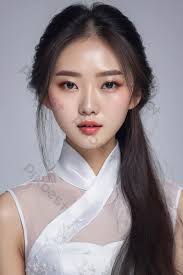 Gambar Wanita Asia Yang Memukau Dengan Riasan Ala Korea Dan Rambut Panjang  Gaun Putih