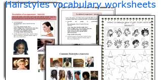 Blonde hair, brown hair, red hair, black hair,grey hair, she's a pictures showing different hairstyles should be matched with the name of that certain style. Hairstyles Vocabulary Worksheets
