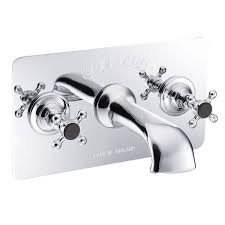 Rozin deck mount 2 holes bathtub faucet oil rubbed bronze dual handle mixer tap with hand shower. St James London Handle 3 Hole Wall Mounted Bath Filler Tap Concealing Plate Black Sj376 Lhbk