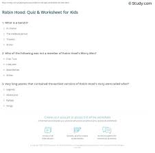 Lewis and aldous huxley all died on the same day? Robin Hood Quiz Worksheet For Kids Study Com