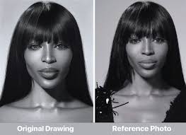 Over 2000 photo references studied of Naomi Campbell but this one in  particular taken by photographer, Horst Diekgerdes resonated most. I've  waited years for the opportunity of drawing Naomi Campbell and I'm