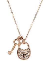 Fossil Necklace Rose Gold Tone Pave Crystal Lock And Key Pendant Necklace Fashion Necklaces Jewelry Watches Key Pendant Necklace Key Pendant Necklace