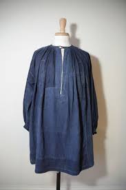 Antique French 19th C Indigo Linen Patched Biaude Chore Smock Workwear Shirt Workwear Vintage Denim Inspiration Work Wear