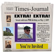 Times Journal Birthday Invite 90th Birthday Invitations 90th Birthday Birthday Invitations
