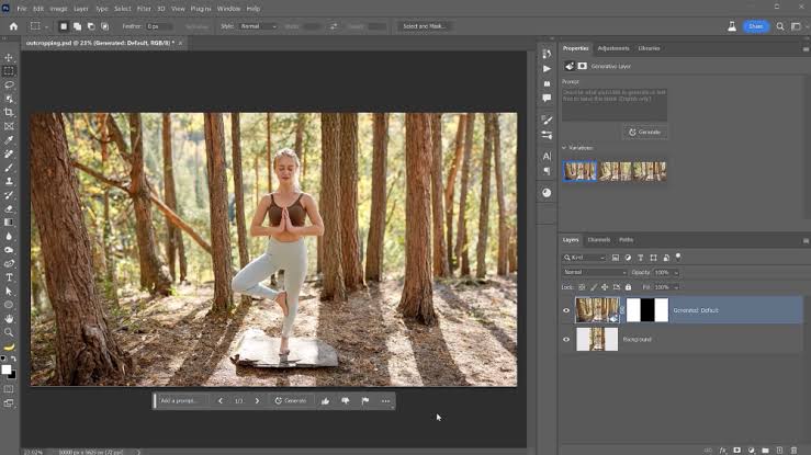 Applying a precise selection mask for Photoshop Generative Fill, AI generated