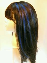Creating a shade of dark blue requires mixing darker shades of green and violet and having your hair a dark blue is a bold fashion statement. Brown Blue Blue Hair Highlights Hair Highlights Hair