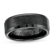 Men S 8 0mm Engravable Multi Finish Beveled Edge Wedding Band In Black Ceramic 1 Line Zales Wedding Bands Promise Rings For Guys Black Wedding Band
