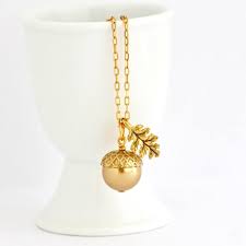 Acorn necklace, gold plated acorn pendant. Pale Bronze Pearl Acorn Necklace With Gold Plated Chain Jacaranda