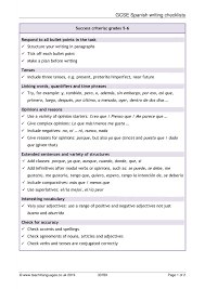 Gcse Spanish Writing Checklists