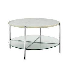 White Faux Marble Chrome Round Coffee Table Chrome Coffee Marble Round Table Whi In 2020 Round Coffee Table Modern White Round Coffee Table Glam Coffee Table