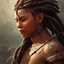 a strong, dark-skinned mesopotamian young archer girl