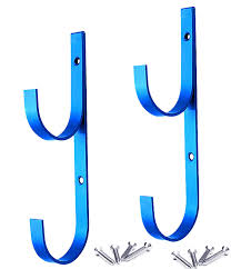 2 Pcs Set Pool Pole Hangers Heavy Duty Blue Aluminium Holder With Screws Perfect Hooks For Swimming Pool Telescopic Poles Skimmers Nets Brushes Vacuum Hose Garden Equipment Outdoor Supplies