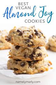 These Sweet Tender Almond Joy Cookies Will Remind You Of Your Favorite Candy Treat This Vegan Cookies Almond Joy Cookies Vegan Cookies Recipes Vegan Cookies