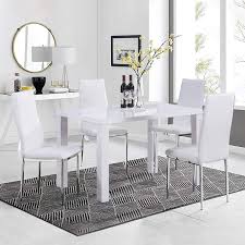 Vanity mirrors vanity tables jewelry armoires. Goldfan High Gloss Dining Table And Chairs Set 4 People Pu Leather Seats Morden Kitchen Table Dining Room Set White Buy Online In Angola At Angola Desertcart Com Productid 117706699