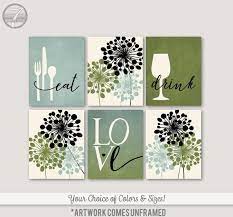 Kitchen Wall Art Print Set Eat Drink Lovedandelion Flowers Seafoam Olive Black Cream Modern Home Decor Set Of 6 Unframed Prints Or Canvas In 2021 Art Print Set Kitchen Wall Art