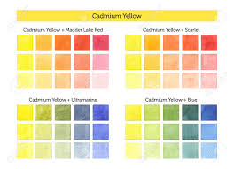 Color Chart Of Cadmium Yellow Mixing With Others Primary Colors