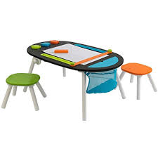 Durable Deluxe Chalkboard Art Table W 3 Sealable Spill Proof Paint Cups 2 Paper Rolls 2 Colorful Surdy Stools Features Art Table Chalkboard Art Painted Cups